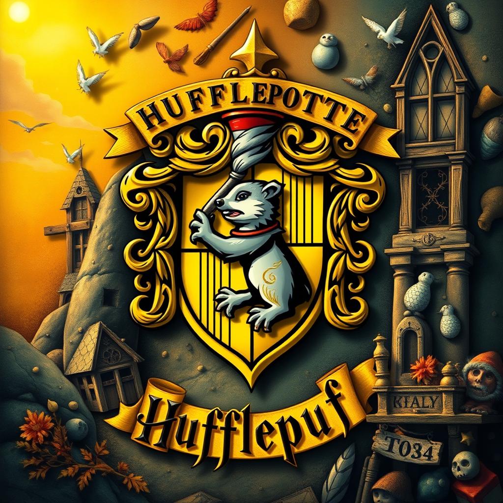 A detailed and vibrant background representing the Hufflepuff house from Harry Potter