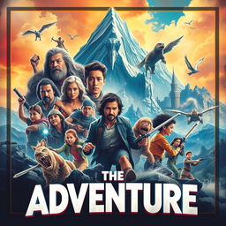 A vibrant movie poster featuring an epic adventure with diverse characters, magical landscapes, and a thrilling plot