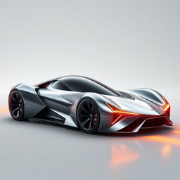 A futuristic sport hyper car with a long sleek design, featuring fiery headlights and big wheels