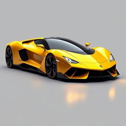 A futuristic yellow sport hyper car with a long sleek design, similar to a Lamborghini Aventador SVJ