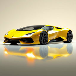 A futuristic yellow sport hyper car with a long sleek design, similar to a Lamborghini Aventador SVJ