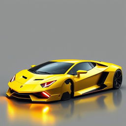 A futuristic yellow sport hyper car with a long sleek design, similar to a Lamborghini Aventador SVJ