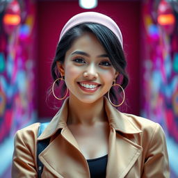 A beautiful young woman in a stylish outfit, posing confidently