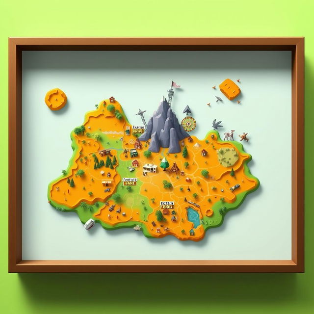 Design a Fortnite map featuring a green versus orange theme, enclosed within a box