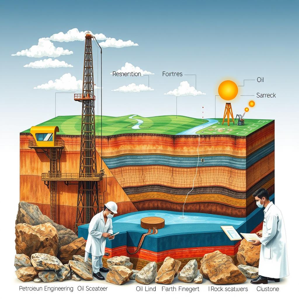 A detailed illustration of petroleum engineering and geosciences