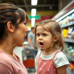 A young girl in a supermarket, screaming at her mother