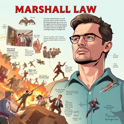 A detailed illustration depicting the complete history of Marshall Law, showing key moments and significant events in his journey