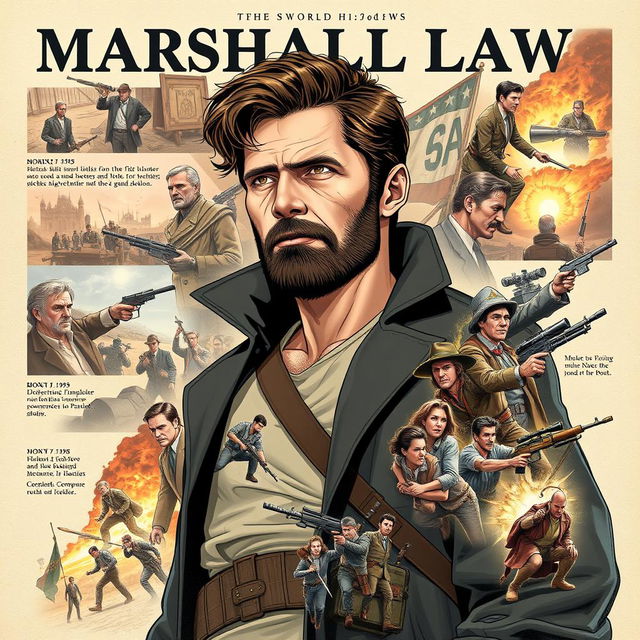 A detailed illustration depicting the complete history of Marshall Law, showing key moments and significant events in his journey