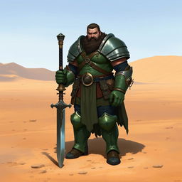 A Pathfinder style artwork featuring a tall, imposing human wearing heavy armor