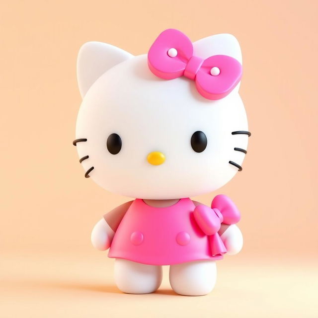 A 3D rendering of Hello Kitty, featuring her iconic bow and outfit