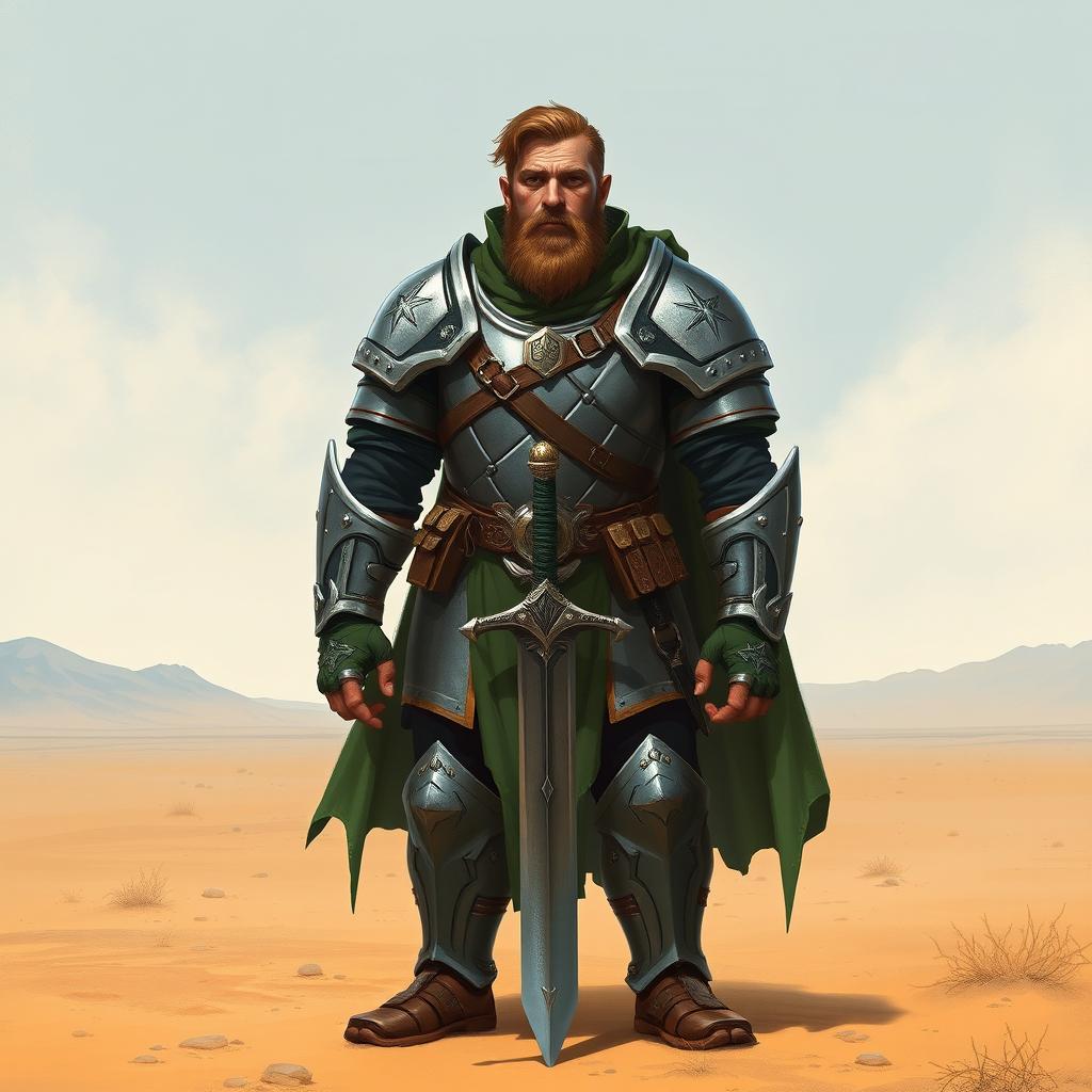 A Pathfinder style artwork featuring a tall, imposing human in his mid-20s with short wavy hair and a scraggly beard