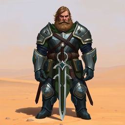 A Pathfinder style artwork featuring a tall, imposing human in his mid-20s with short wavy hair and a scraggly beard