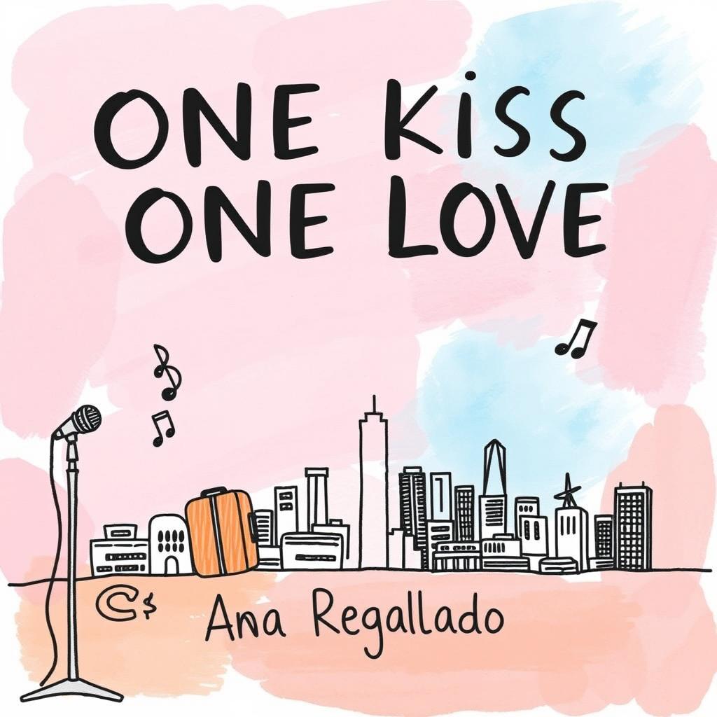 Create a hand-drawn style image featuring the title 'One Kiss One Love' in large letters at the top