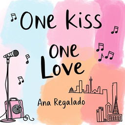 Create a hand-drawn style image featuring the title 'One Kiss One Love' in large letters at the top