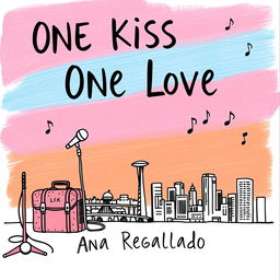 Create a hand-drawn style image featuring the title 'One Kiss One Love' in large letters at the top