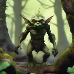 An earthy goblin with rugged, rock-like skin and moss growing on its body