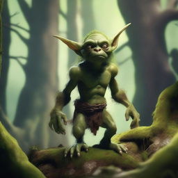 An earthy goblin with rugged, rock-like skin and moss growing on its body