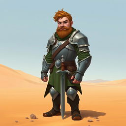 A Pathfinder style artwork featuring a tall, kind-looking human in his mid-20s with short wavy hair and a scraggly beard