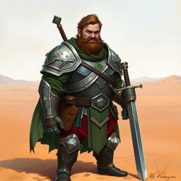 A Pathfinder style artwork featuring a six-foot-tall, kind-looking human in his mid-20s with short wavy hair and a scraggly beard