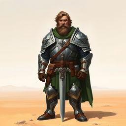 A Pathfinder style artwork featuring a six-foot-tall, kind-looking human in his mid-20s with short wavy hair and a scraggly beard