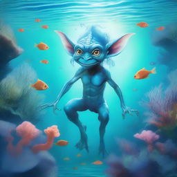 A captivating illustration of a water goblin in a watery landscape