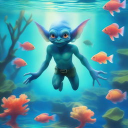 A captivating illustration of a water goblin in a watery landscape