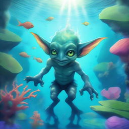 A captivating illustration of a water goblin in a watery landscape