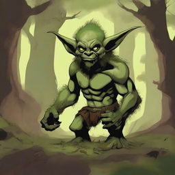 A captivating illustration of an earth goblin in an earthy landscape