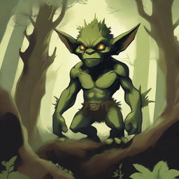 A captivating illustration of an earth goblin in an earthy landscape