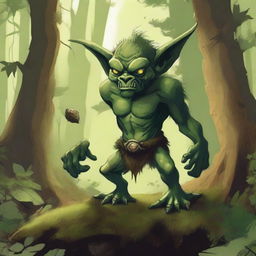 A captivating illustration of an earth goblin in an earthy landscape