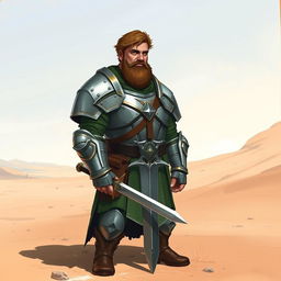 A Pathfinder style artwork featuring a tall, kind-looking human in his mid-20s with short wavy hair and a scraggly beard