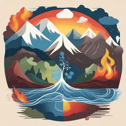 An illustration depicting the four elements: Earth, Water, Fire, and Air