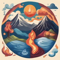 An illustration depicting the four elements: Earth, Water, Fire, and Air