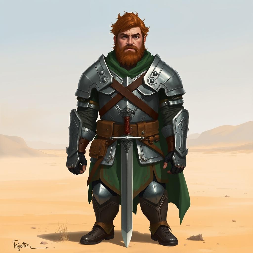 A Pathfinder style artwork featuring a tall, kind-looking human in his mid-20s with short wavy hair and a scraggly beard