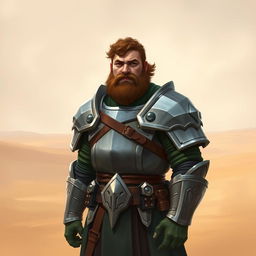 A Pathfinder style artwork featuring a tall, kind-looking human in his mid-20s with short curly hair and a frazzled beard