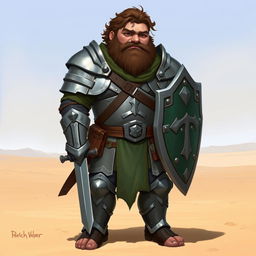 A Pathfinder style artwork featuring a tall, kind-looking human in his mid-20s with short, curly, slightly longer hair and a frazzled beard