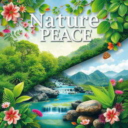 Create a vibrant and inviting cover that showcases an aesthetically pleasing balance of nature and peace