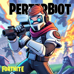 Create a vibrant and dynamic thumbnail featuring PeterBot, the professional Fortnite player