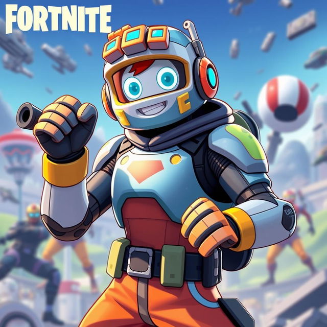 Create a vibrant and dynamic thumbnail featuring PeterBot, the professional Fortnite player