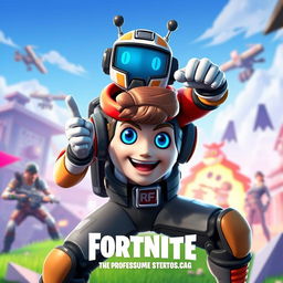 Create a vibrant and dynamic thumbnail featuring PeterBot, the professional Fortnite player