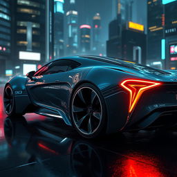 A highly detailed concept of a futuristic car featuring LED lights and an aerodynamic design