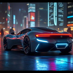 A highly detailed concept of a futuristic car featuring LED lights and an aerodynamic design