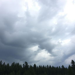 A cloudy sky over a dense forest