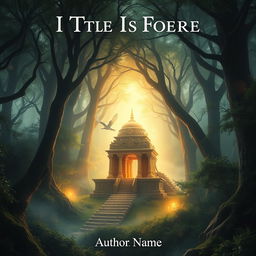 Create a captivating book cover featuring a mystical forest with a hidden ancient temple