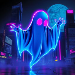 A ghostly figure in a new wave style, featuring neon colors and geometric shapes