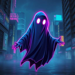 A ghostly figure in a new wave style, featuring neon colors and geometric shapes