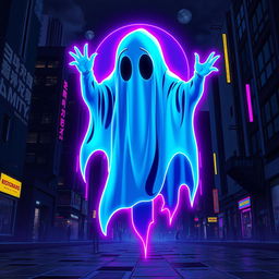 A ghostly figure in a new wave style, featuring neon colors and geometric shapes