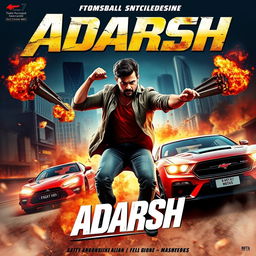 A high-energy action movie cover featuring the title 'Adarsh'