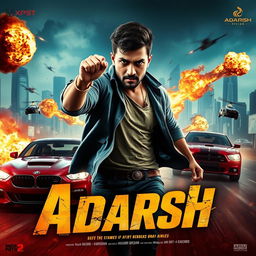 A high-energy action movie cover featuring the title 'Adarsh'