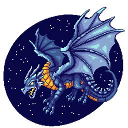 Create an iron dragon in pixel art style